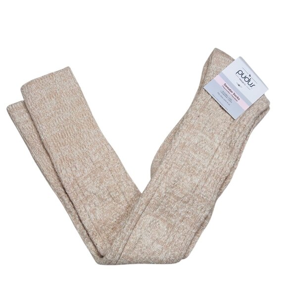 Pudus Knit Knee Sweater Sock Beige Stretch Warm Preppy 6-10 - Picture 1 of 4
